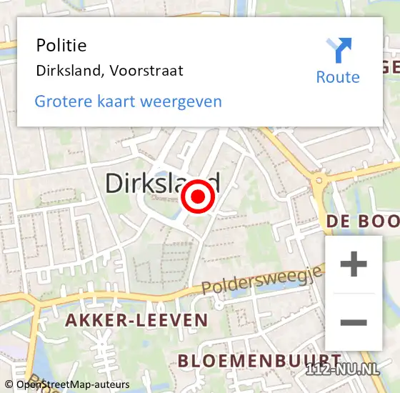 Locatie op kaart van de 112 melding: Politie Dirksland, Voorstraat op 16 december 2023 04:41