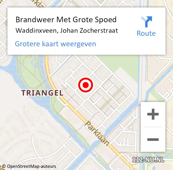 Locatie op kaart van de 112 melding: Brandweer Met Grote Spoed Naar Waddinxveen, Johan Zocherstraat op 16 december 2023 04:41
