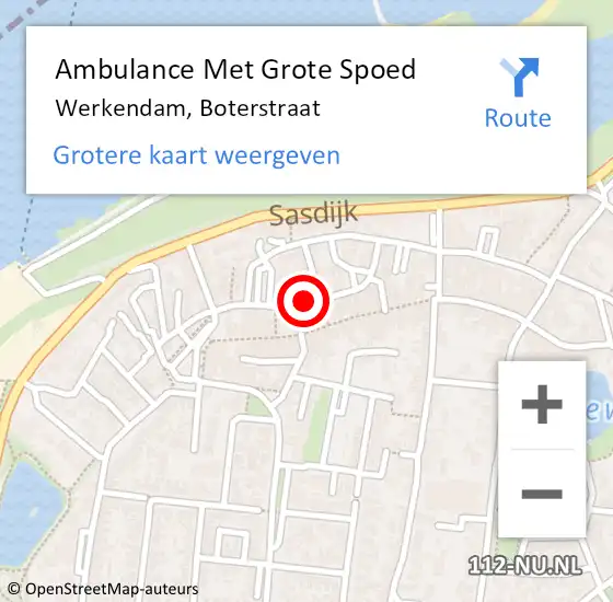 Locatie op kaart van de 112 melding: Ambulance Met Grote Spoed Naar Werkendam, Boterstraat op 16 december 2023 04:47