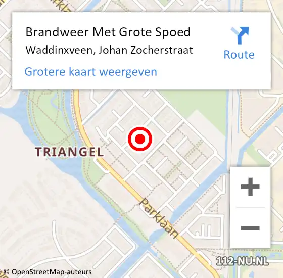 Locatie op kaart van de 112 melding: Brandweer Met Grote Spoed Naar Waddinxveen, Johan Zocherstraat op 16 december 2023 04:49