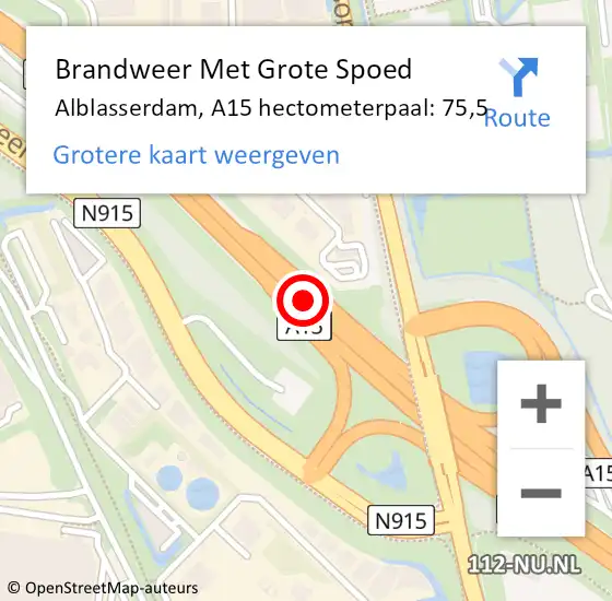 Locatie op kaart van de 112 melding: Brandweer Met Grote Spoed Naar Alblasserdam, A15 hectometerpaal: 75,5 op 16 december 2023 05:32