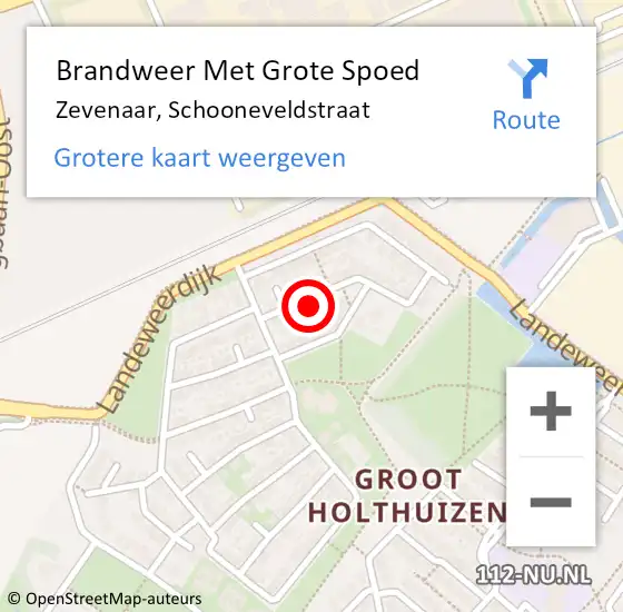 Locatie op kaart van de 112 melding: Brandweer Met Grote Spoed Naar Zevenaar, Schooneveldstraat op 16 december 2023 05:44