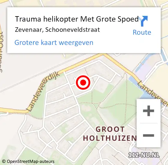 Locatie op kaart van de 112 melding: Trauma helikopter Met Grote Spoed Naar Zevenaar, Schooneveldstraat op 16 december 2023 05:47