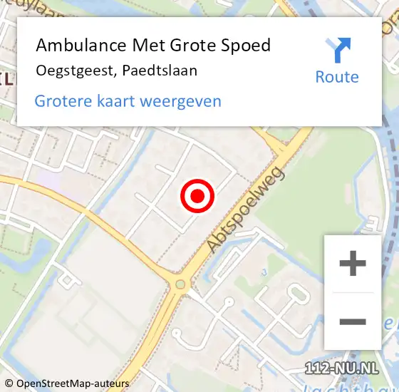 Locatie op kaart van de 112 melding: Ambulance Met Grote Spoed Naar Oegstgeest, Paedtslaan op 16 december 2023 07:35