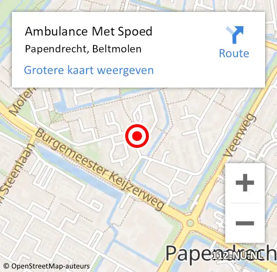 Locatie op kaart van de 112 melding: Ambulance Met Spoed Naar Papendrecht, Beltmolen op 16 december 2023 08:51