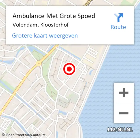 Locatie op kaart van de 112 melding: Ambulance Met Grote Spoed Naar Volendam, Kloosterhof op 16 december 2023 09:32