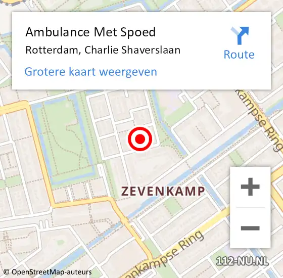 Locatie op kaart van de 112 melding: Ambulance Met Spoed Naar Rotterdam, Charlie Shaverslaan op 16 december 2023 09:39