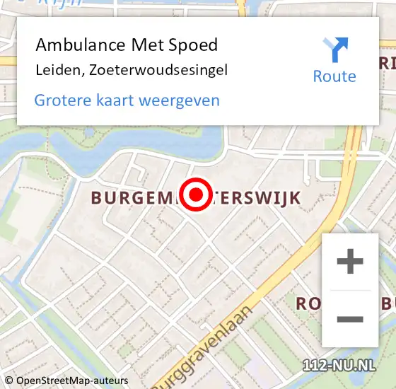 Locatie op kaart van de 112 melding: Ambulance Met Spoed Naar Leiden, Zoeterwoudsesingel op 16 december 2023 09:58