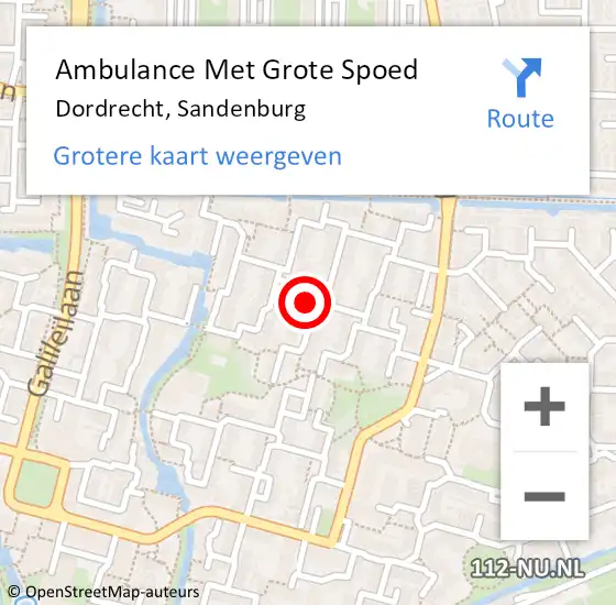 Locatie op kaart van de 112 melding: Ambulance Met Grote Spoed Naar Dordrecht, Sandenburg op 16 december 2023 10:04