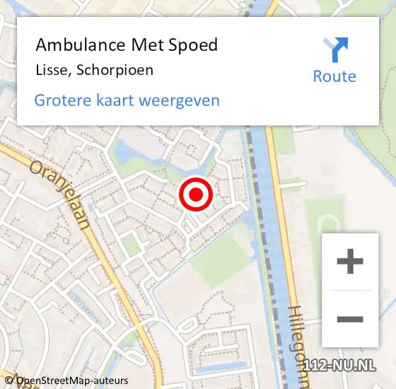 Locatie op kaart van de 112 melding: Ambulance Met Spoed Naar Lisse, Schorpioen op 16 december 2023 10:07