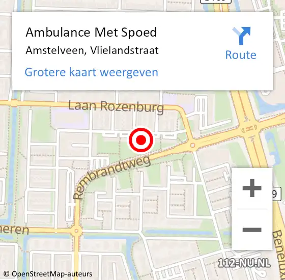 Locatie op kaart van de 112 melding: Ambulance Met Spoed Naar Amstelveen, Vlielandstraat op 16 december 2023 10:13