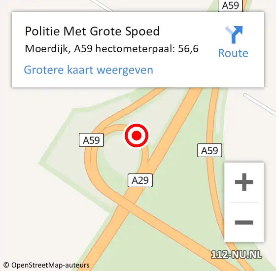 Locatie op kaart van de 112 melding: Politie Met Grote Spoed Naar Moerdijk, A59 hectometerpaal: 56,6 op 16 december 2023 10:17