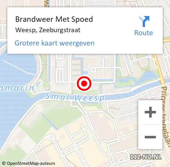 Locatie op kaart van de 112 melding: Brandweer Met Spoed Naar Weesp, Zeeburgstraat op 16 december 2023 10:23