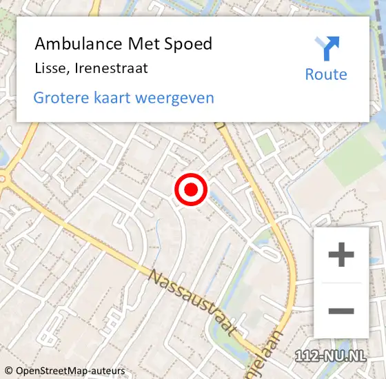 Locatie op kaart van de 112 melding: Ambulance Met Spoed Naar Lisse, Irenestraat op 16 december 2023 10:30
