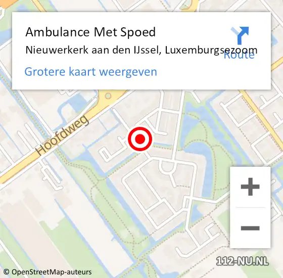 Locatie op kaart van de 112 melding: Ambulance Met Spoed Naar Nieuwerkerk aan den IJssel, Luxemburgsezoom op 16 december 2023 10:38