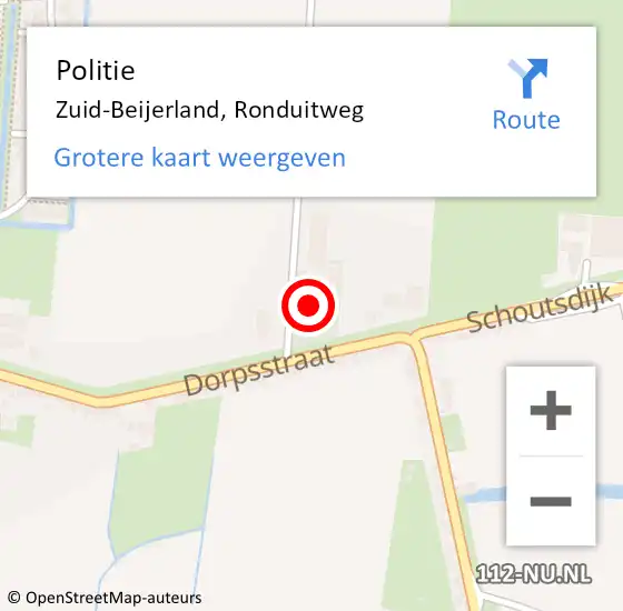 Locatie op kaart van de 112 melding: Politie Zuid-Beijerland, Ronduitweg op 16 december 2023 10:40