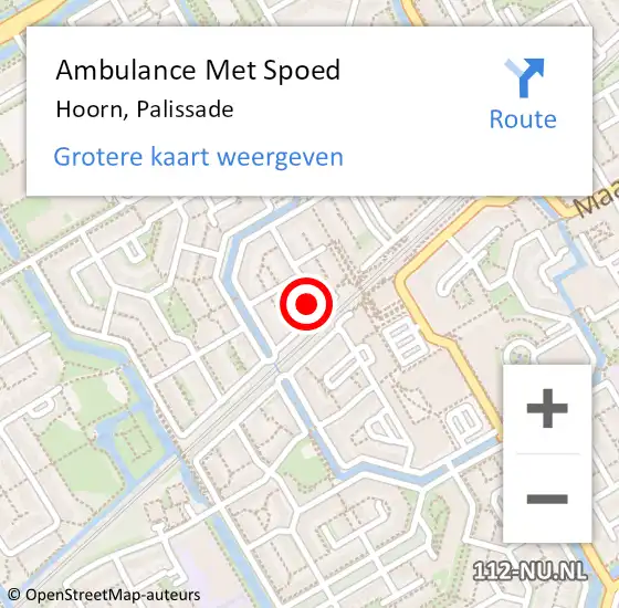 Locatie op kaart van de 112 melding: Ambulance Met Spoed Naar Hoorn, Palissade op 16 december 2023 10:48