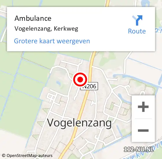 Locatie op kaart van de 112 melding: Ambulance Vogelenzang, Kerkweg op 16 december 2023 10:50