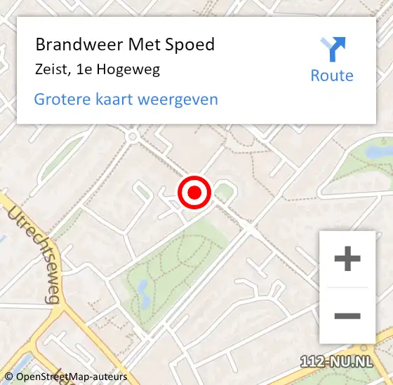 Locatie op kaart van de 112 melding: Brandweer Met Spoed Naar Zeist, 1e Hogeweg op 16 december 2023 11:12