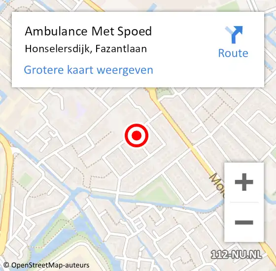 Locatie op kaart van de 112 melding: Ambulance Met Spoed Naar Honselersdijk, Fazantlaan op 16 december 2023 11:26