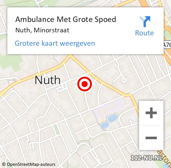 Locatie op kaart van de 112 melding: Ambulance Met Grote Spoed Naar Nuth, Minorstraat op 18 september 2014 16:59