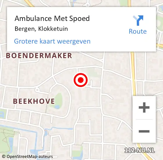 Locatie op kaart van de 112 melding: Ambulance Met Spoed Naar Bergen, Klokketuin op 16 december 2023 11:45