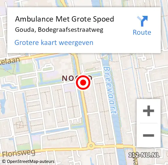 Locatie op kaart van de 112 melding: Ambulance Met Grote Spoed Naar Gouda, Bodegraafsestraatweg op 16 december 2023 12:58