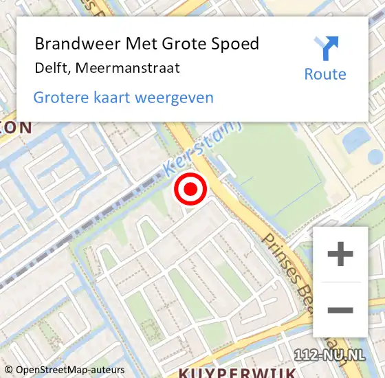 Locatie op kaart van de 112 melding: Brandweer Met Grote Spoed Naar Delft, Meermanstraat op 16 december 2023 12:59