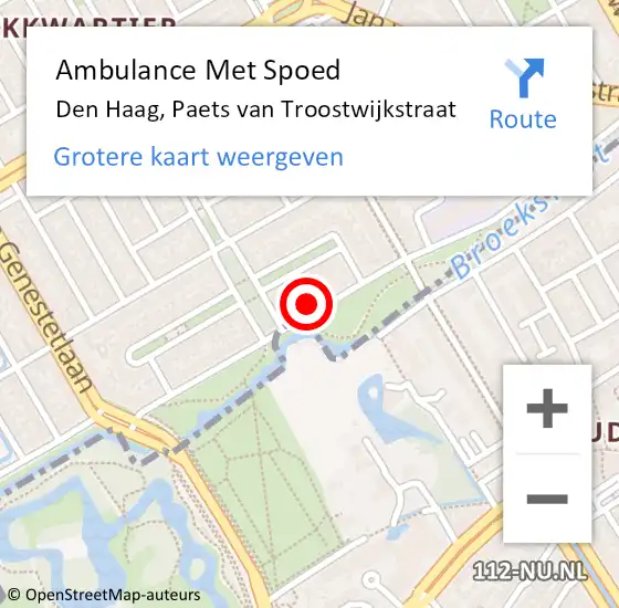 Locatie op kaart van de 112 melding: Ambulance Met Spoed Naar Den Haag, Paets van Troostwijkstraat op 16 december 2023 13:02