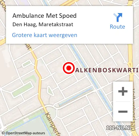 Locatie op kaart van de 112 melding: Ambulance Met Spoed Naar Den Haag, Maretakstraat op 16 december 2023 13:26