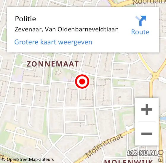 Locatie op kaart van de 112 melding: Politie Zevenaar, Van Oldenbarneveldtlaan op 16 december 2023 13:30