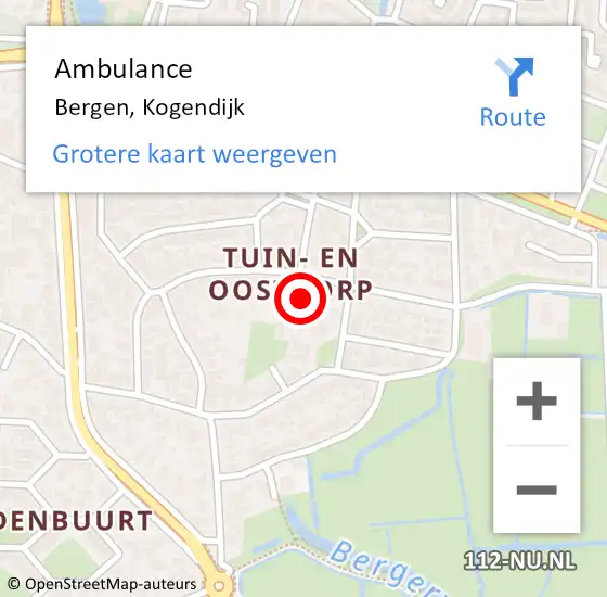 Locatie op kaart van de 112 melding: Ambulance Bergen, Kogendijk op 16 december 2023 13:39