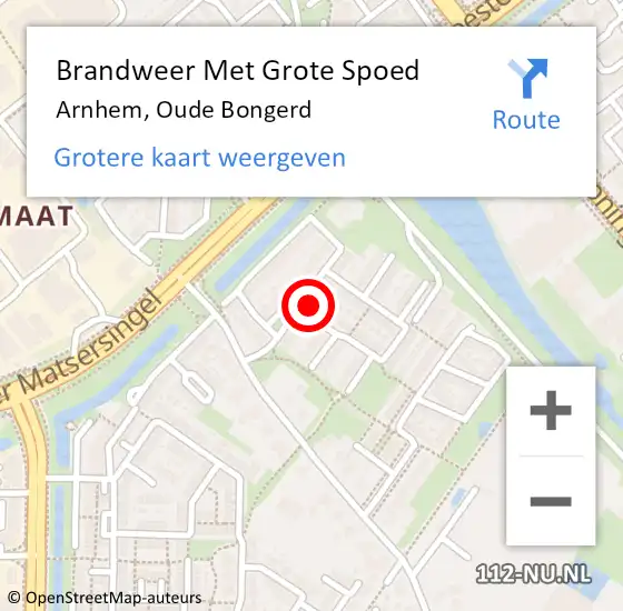 Locatie op kaart van de 112 melding: Brandweer Met Grote Spoed Naar Arnhem, Oude Bongerd op 16 december 2023 13:39