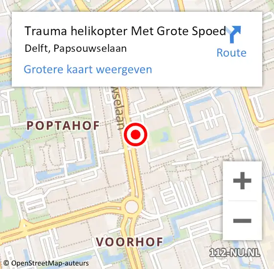 Locatie op kaart van de 112 melding: Trauma helikopter Met Grote Spoed Naar Delft, Papsouwselaan op 16 december 2023 13:44