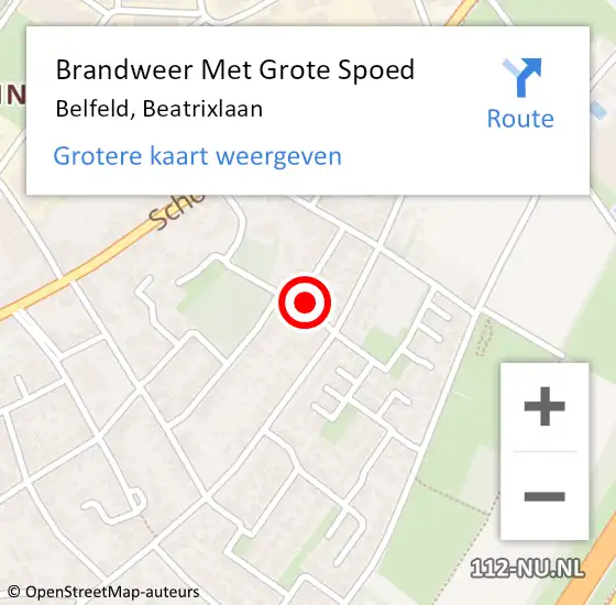 Locatie op kaart van de 112 melding: Brandweer Met Grote Spoed Naar Belfeld, Beatrixlaan op 16 december 2023 14:30