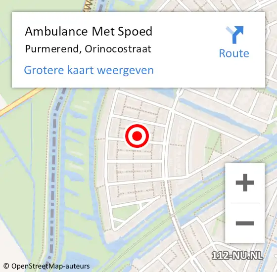 Locatie op kaart van de 112 melding: Ambulance Met Spoed Naar Purmerend, Orinocostraat op 16 december 2023 14:51