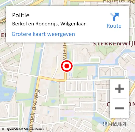 Locatie op kaart van de 112 melding: Politie Berkel en Rodenrijs, Wilgenlaan op 16 december 2023 14:55