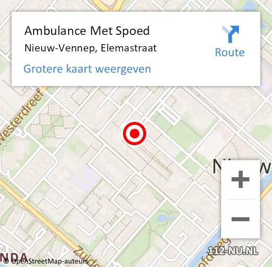 Locatie op kaart van de 112 melding: Ambulance Met Spoed Naar Nieuw-Vennep, Elemastraat op 16 december 2023 15:29