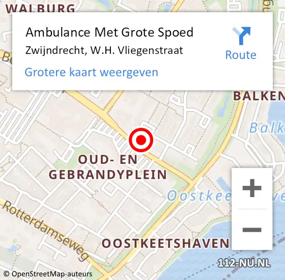 Locatie op kaart van de 112 melding: Ambulance Met Grote Spoed Naar Zwijndrecht, W.H. Vliegenstraat op 16 december 2023 15:34