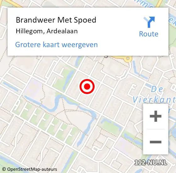 Locatie op kaart van de 112 melding: Brandweer Met Spoed Naar Hillegom, Ardealaan op 16 december 2023 15:52