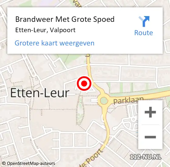 Locatie op kaart van de 112 melding: Brandweer Met Grote Spoed Naar Etten-Leur, Valpoort op 16 december 2023 15:53