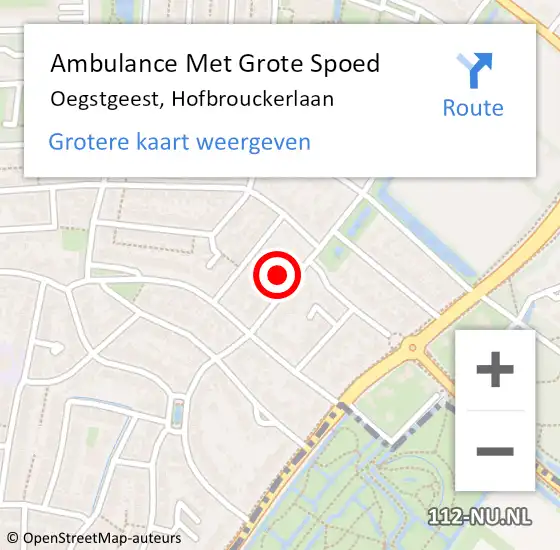 Locatie op kaart van de 112 melding: Ambulance Met Grote Spoed Naar Oegstgeest, Hofbrouckerlaan op 16 december 2023 16:34