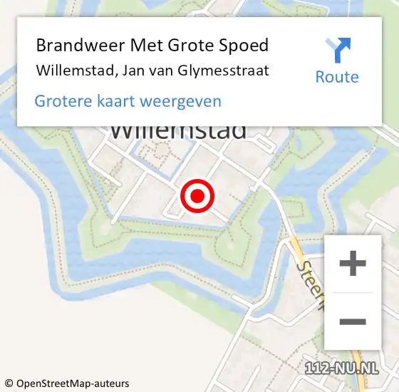 Locatie op kaart van de 112 melding: Brandweer Met Grote Spoed Naar Willemstad, Jan van Glymesstraat op 16 december 2023 16:37