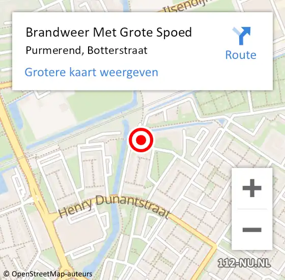 Locatie op kaart van de 112 melding: Brandweer Met Grote Spoed Naar Purmerend, Botterstraat op 16 december 2023 16:53