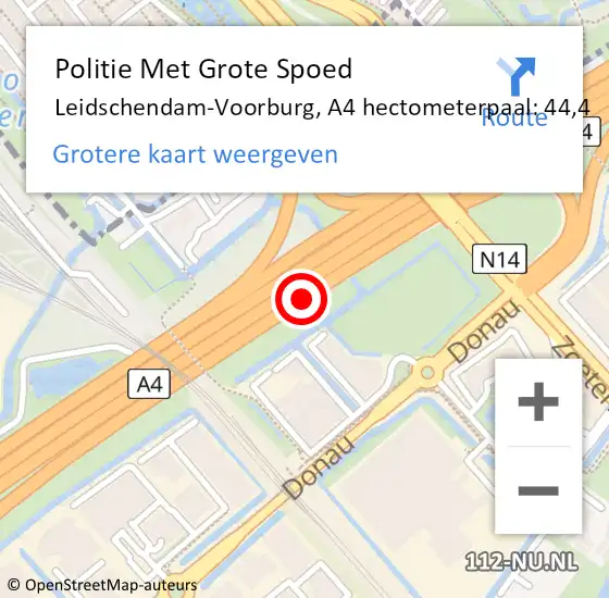 Locatie op kaart van de 112 melding: Politie Met Grote Spoed Naar Leidschendam-Voorburg, A4 hectometerpaal: 44,4 op 16 december 2023 17:25