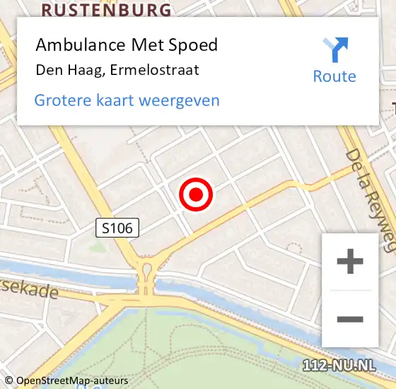 Locatie op kaart van de 112 melding: Ambulance Met Spoed Naar Den Haag, Ermelostraat op 16 december 2023 17:53
