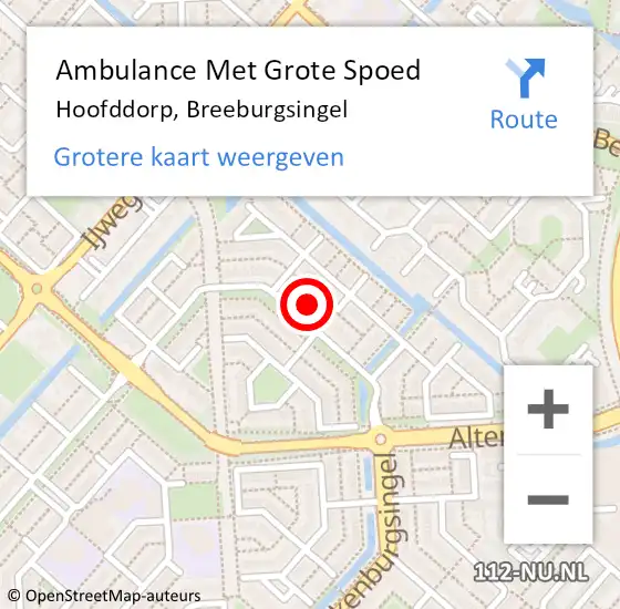 Locatie op kaart van de 112 melding: Ambulance Met Grote Spoed Naar Hoofddorp, Breeburgsingel op 16 december 2023 18:04