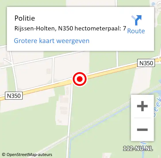 Locatie op kaart van de 112 melding: Politie Rijssen-Holten, N350 hectometerpaal: 7 op 16 december 2023 19:16
