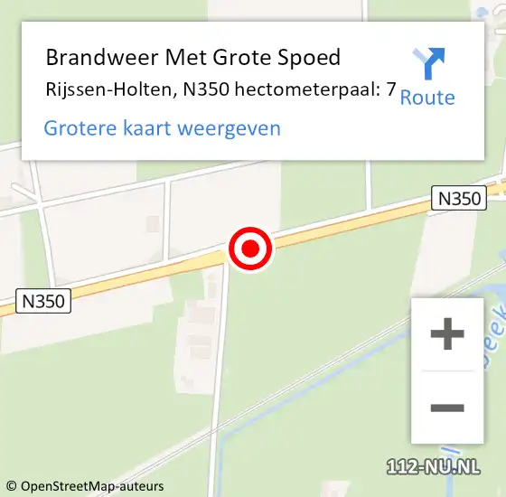 Locatie op kaart van de 112 melding: Brandweer Met Grote Spoed Naar Rijssen-Holten, N350 hectometerpaal: 7 op 16 december 2023 19:16