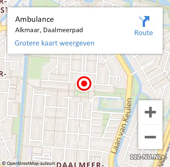 Locatie op kaart van de 112 melding: Ambulance Alkmaar, Daalmeerpad op 16 december 2023 19:34